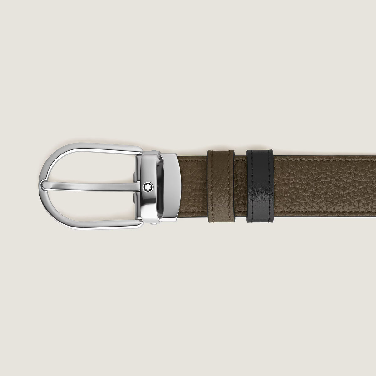 Cinto Reversível Montblanc Caqui/Preto de 30 mm com Fivela em Formato de Ferradura