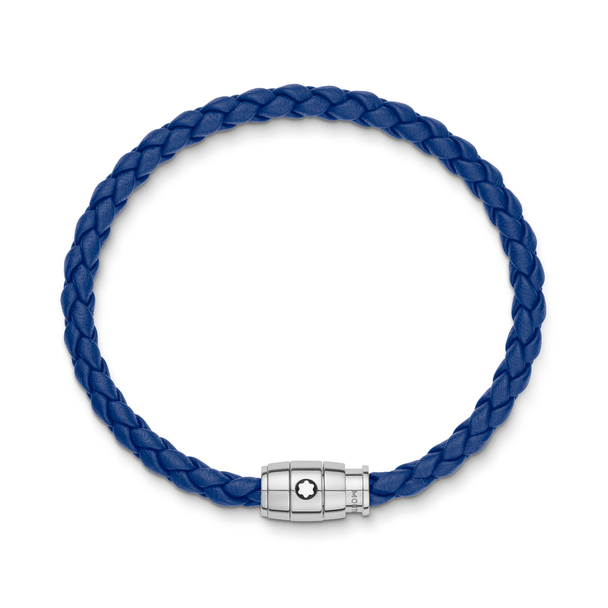 Montblanc Pulsera de Piel Azul con 3 Anillos de Acero – Talla 63