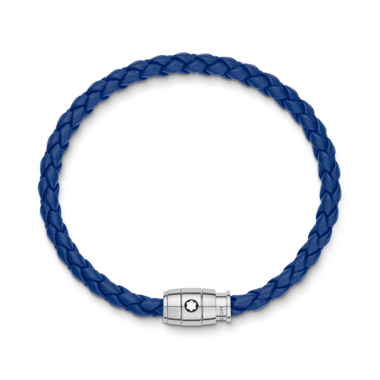 Pulseira de Couro Azul Montblanc com 3 Anéis de Aço – Tamanho 63