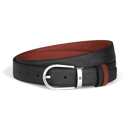 Montblanc Cinturón Reversible Sartorial Fauve/Meisterstück Negro de 30 mm con Hebilla de Herradura