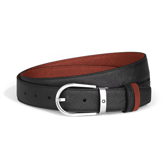 Cinto Reversível Montblanc Sartorial Fauve/Meisterstück Preto de 30 mm com Fivela de Ferradura
