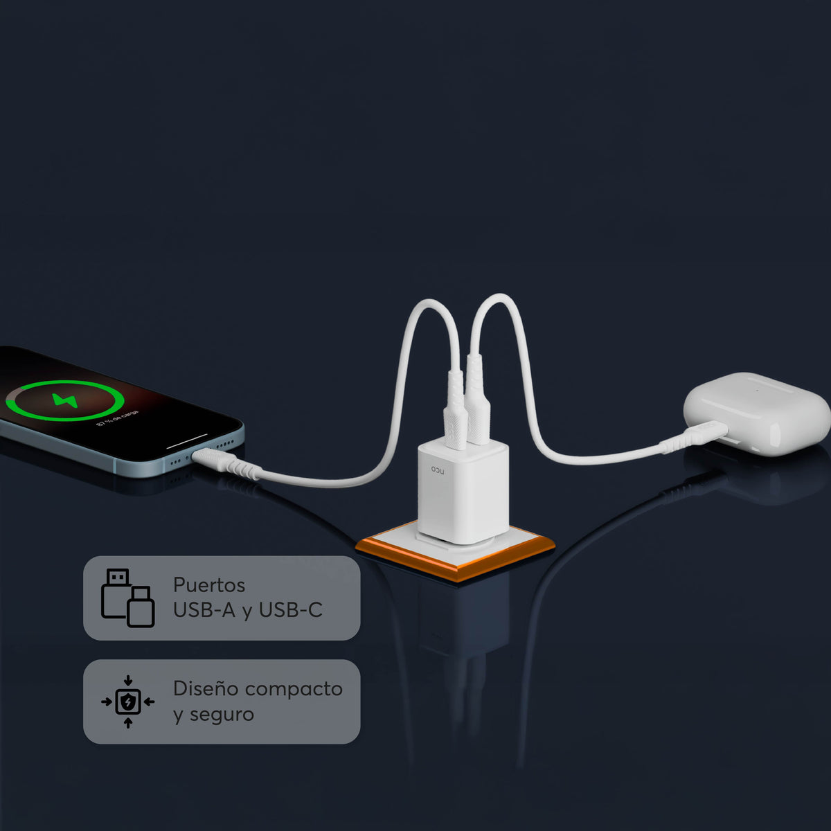 Cargador PowerPlug Mini 20W para USB-A - USB-C