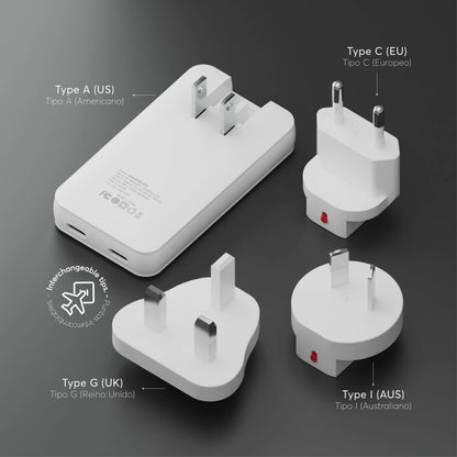 Carregador de viagem PowerPlug Ultra 65W para USB -C US/EU/AUS/UK