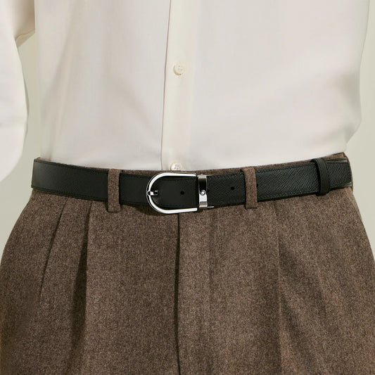 Cinto Reversível Montblanc Sartorial Fauve/Meisterstück Preto de 30 mm com Fivela de Ferradura