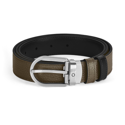 Cinto Reversível Montblanc Caqui/Preto de 30 mm com Fivela em Formato de Ferradura