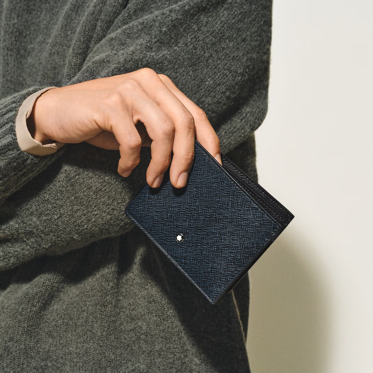 Carteira Montblanc Sartorial Tweed Azul para 6 Cartões