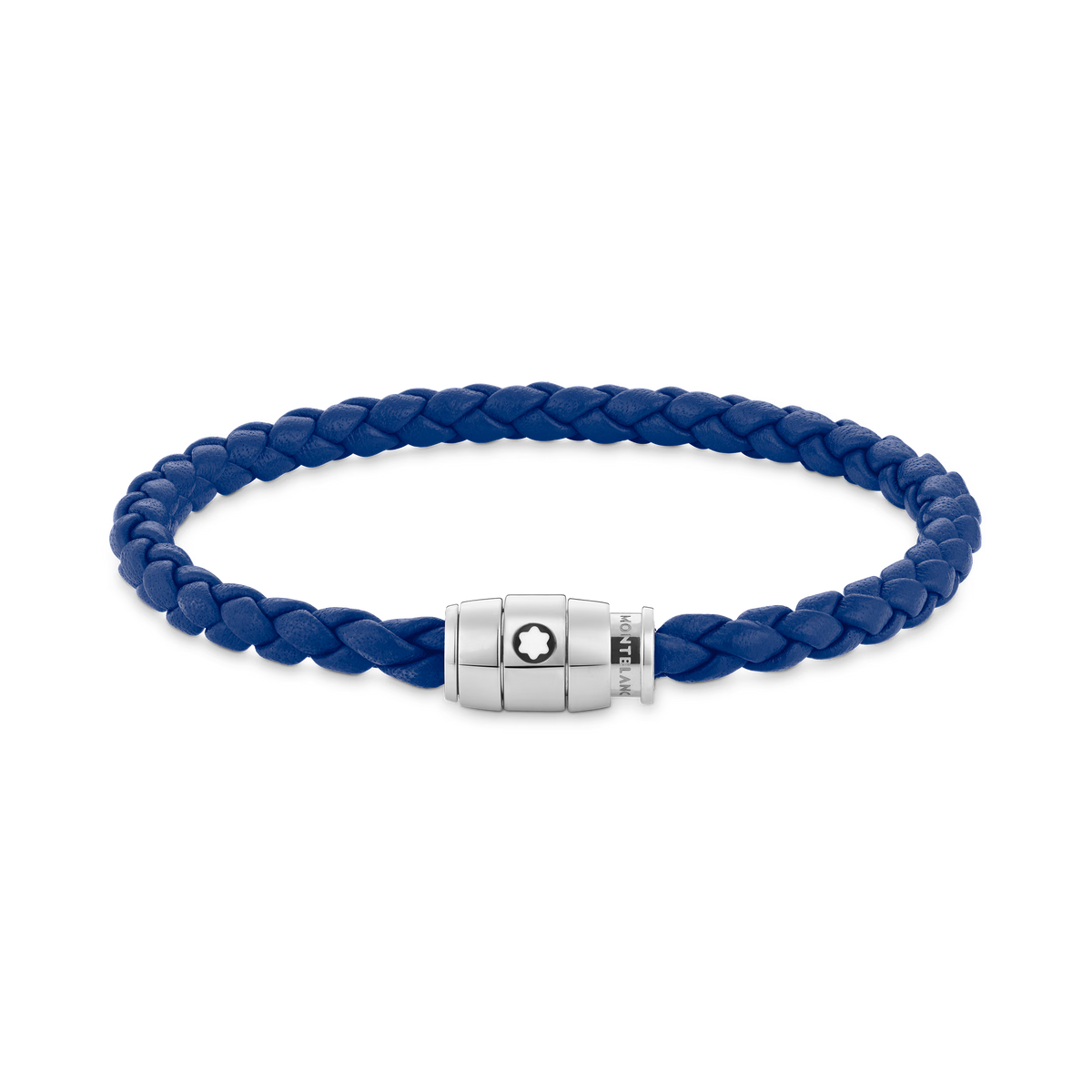 Montblanc Pulsera de Piel Azul con 3 Anillos de Acero – Talla 63