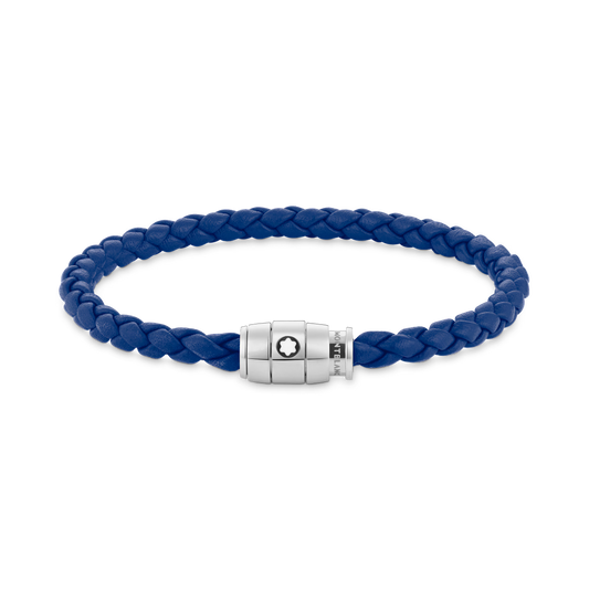 Pulseira de Couro Azul Montblanc com 3 Anéis de Aço – Tamanho 63